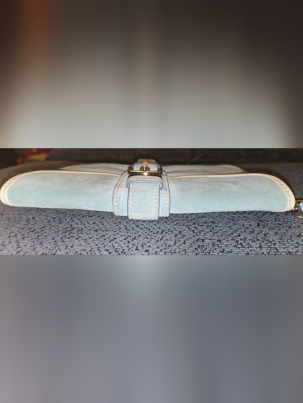 Coach Light Blue Suede Wristlet Clutch with Cream Trim & Buckle - Picture 3 of 7